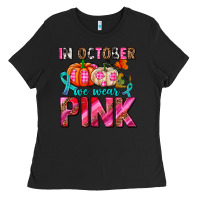 Black in october we wear pink with pumpkins Ladies Tee - AdoDesignShop