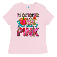 Bubblegum Pink in october we wear pink with pumpkins Ladies Tee - AdoDesignShop