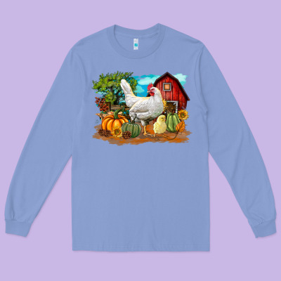 Fall Chicken Long Sleeve Tee Designed By Lillyallendesigns