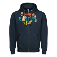 Navy Happy Easter y'all Easter Day Zipper Hoodie - HowdyJamesFarm