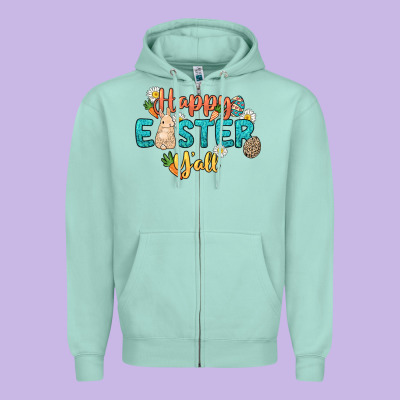 Happy Easter Y'all Easter Day Zipper Hoodie Designed By Howdyjamesfarm