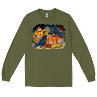 Army Green Fall Background With Crow Long Sleeve Tee - LillyAllenDesigns