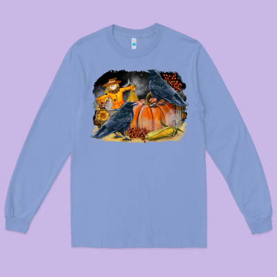 Fall Background With Crow Long Sleeve Tee Designed By Lillyallendesigns