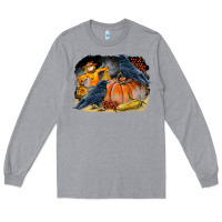 Heather Grey Fall Background With Crow Long Sleeve Tee - LillyAllenDesigns