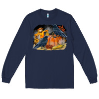 Navy Fall Background With Crow Long Sleeve Tee - LillyAllenDesigns