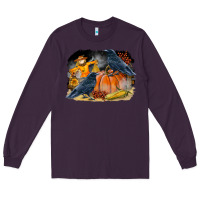 Plum Fall Background With Crow Long Sleeve Tee - LillyAllenDesigns