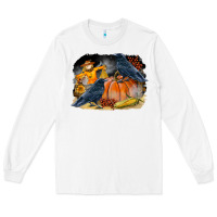 White Fall Background With Crow Long Sleeve Tee - LillyAllenDesigns