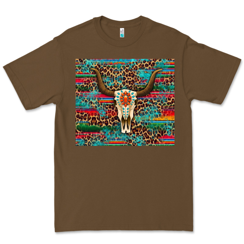 Western Serape Leopard Bull Skull Turquoise Tumbler Premium Tee by Artiststas | Teevron