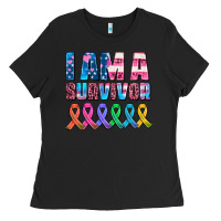 Black i am a survivor with all cancer ribbons Ladies Tee - AdoDesignShop