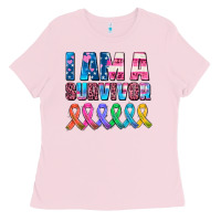Bubblegum Pink i am a survivor with all cancer ribbons Ladies Tee - AdoDesignShop