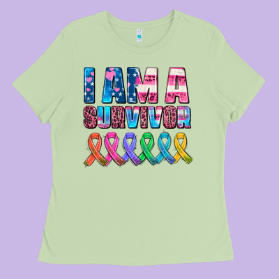I Am A Survivor With All Cancer Ribbons Ladies Tee Designed By Adodesignshop