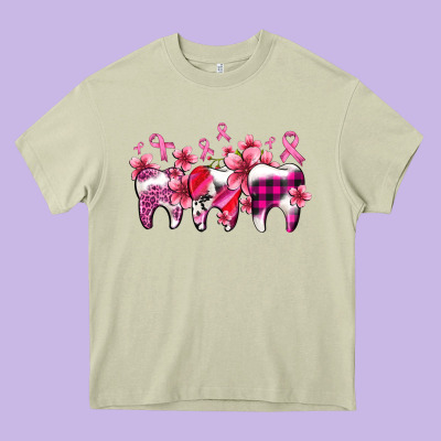 Cancer Ribbon With Teeth Heavy Core Tee Designed By Adodesignshop
