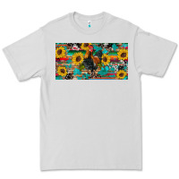 Dove Grey western coop animals rooster sunflowers cowhide wooden serape glitter Premium Tee - Artiststas