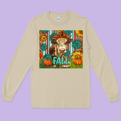 Western Fall Cow Long Sleeve Tee Designed By Lillyallendesigns