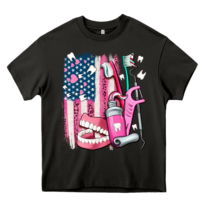 American Flag And Dental Elements With Teeth Heavy Core Tee by AdoDesignShop | Teevron