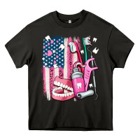 Asphalt American flag and dental elements with teeth Heavy Core Tee - AdoDesignShop
