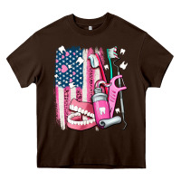 Chocolate Brown American flag and dental elements with teeth Heavy Core Tee - AdoDesignShop
