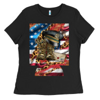 Black usa flag and leopard with boots 12 oz regular can cooler Ladies Tee - Artiststas