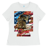 White usa flag and leopard with boots 12 oz regular can cooler Ladies Tee - Artiststas