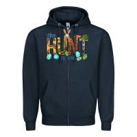 Navy The hunt is on with eggs Easter Day Zipper Hoodie - HowdyJamesFarm
