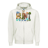 Oatmeal Heather The hunt is on with eggs Easter Day Zipper Hoodie - HowdyJamesFarm