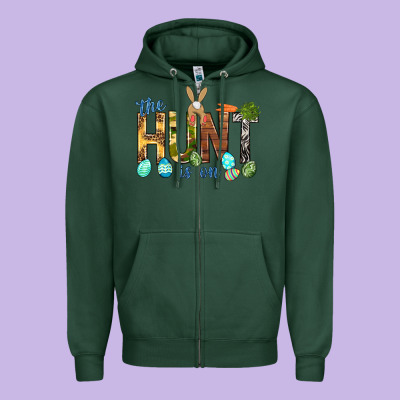 The Hunt Is On With Eggs Easter Day Zipper Hoodie Designed By Howdyjamesfarm