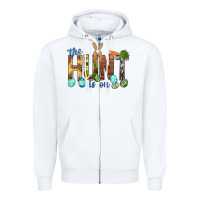 White The hunt is on with eggs Easter Day Zipper Hoodie - HowdyJamesFarm