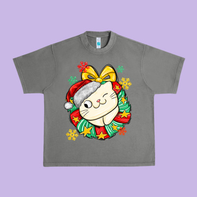 Christmas Wreaths Cat Urban Heavy Tee Designed By Maliassmallbusiness