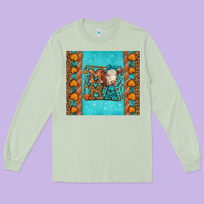 Western Fall Cow Mama Long Sleeve Tee Designed By Lillyallendesigns