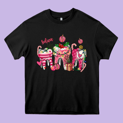 Pink Christmas Teeth Heavy Core Tee Designed By Adodesignshop