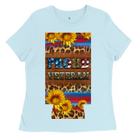 Baby Blue proud veteran 12 oz slim can cooler Ladies Tee - Artiststas