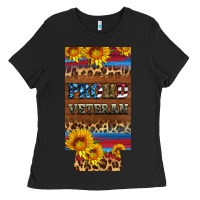 Black proud veteran 12 oz slim can cooler Ladies Tee - Artiststas