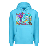 Ocean Blue He is risen indeed Happy Easter Day Premium Hoodie - HowdyJamesFarm