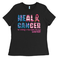Black heal cancer with cancer ribbon Ladies Tee - AdoDesignShop