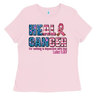 Bubblegum Pink heal cancer with cancer ribbon Ladies Tee - AdoDesignShop