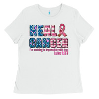 White heal cancer with cancer ribbon Ladies Tee - AdoDesignShop