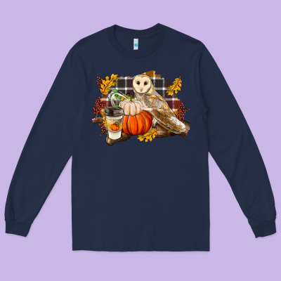 Fall Barn Owl Long Sleeve Tee Designed By Lillyallendesigns