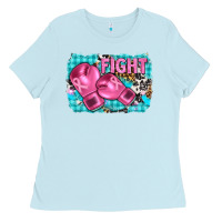 Baby Blue fight with boxing gloves and cancer ribbon Ladies Tee - AdoDesignShop