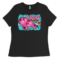 Black fight with boxing gloves and cancer ribbon Ladies Tee - AdoDesignShop