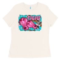 Bone fight with boxing gloves and cancer ribbon Ladies Tee - AdoDesignShop