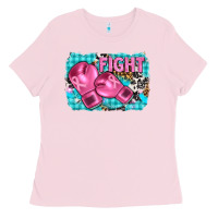 Bubblegum Pink fight with boxing gloves and cancer ribbon Ladies Tee - AdoDesignShop