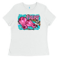 Fight With Boxing Gloves And Cancer Ribbon Ladies Tee | Teevron