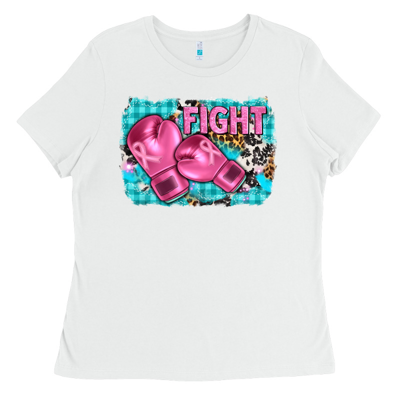 Fight With Boxing Gloves And Cancer Ribbon Ladies Tee by AdoDesignShop | Teevron