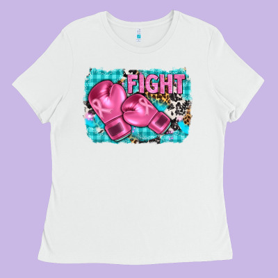 Fight With Boxing Gloves And Cancer Ribbon Ladies Tee Designed By Adodesignshop