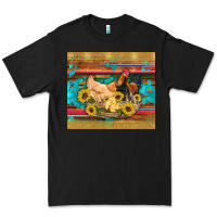 Black western coop animals farm chicken chick rooster sunflowers wooden sera Premium Tee - Artiststas