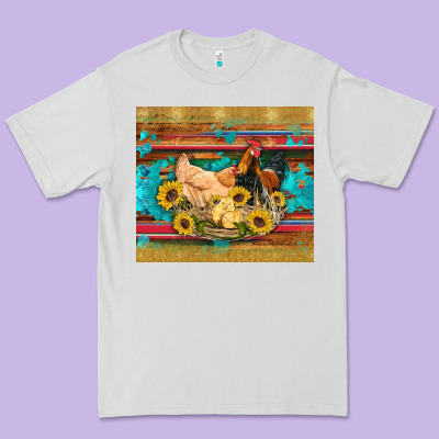 Western Coop Animals Farm Chicken Chick Rooster Sunflowers Wooden Sera Premium Tee Designed By Artiststas