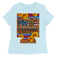 Baby Blue proud veteran  12 oz regular can cooler Ladies Tee - Artiststas