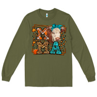 Army Green Western Fall Cow Mama Long Sleeve Tee - LillyAllenDesigns