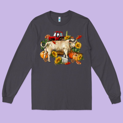 Fall Charolais Bull Long Sleeve Tee Designed By Ranaportraitstore