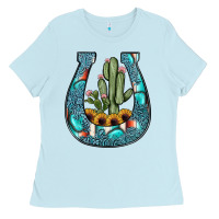 Baby Blue cactus horseshoe Ladies Tee - JahusDesignShop